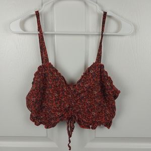 BOG Collective Women's Large Orange Floral Tie Front Cotton Blend Bralette